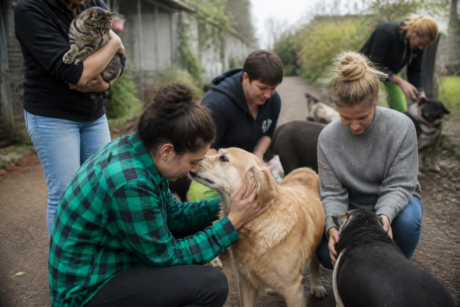 Bénévoles avec des chats et des chiens à Toulouse
